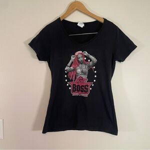 WWE Sasha Banks Pink The Legit Boss shirt Black Size Small V Neck